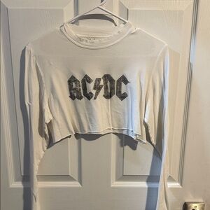 AC/DC White Long Sleeve Crop Top